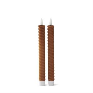 Brown Flocked LED Taper Candles w/Timer