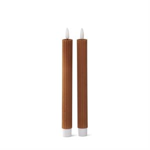 Brown Flocked LED Taper Candles w/Timer