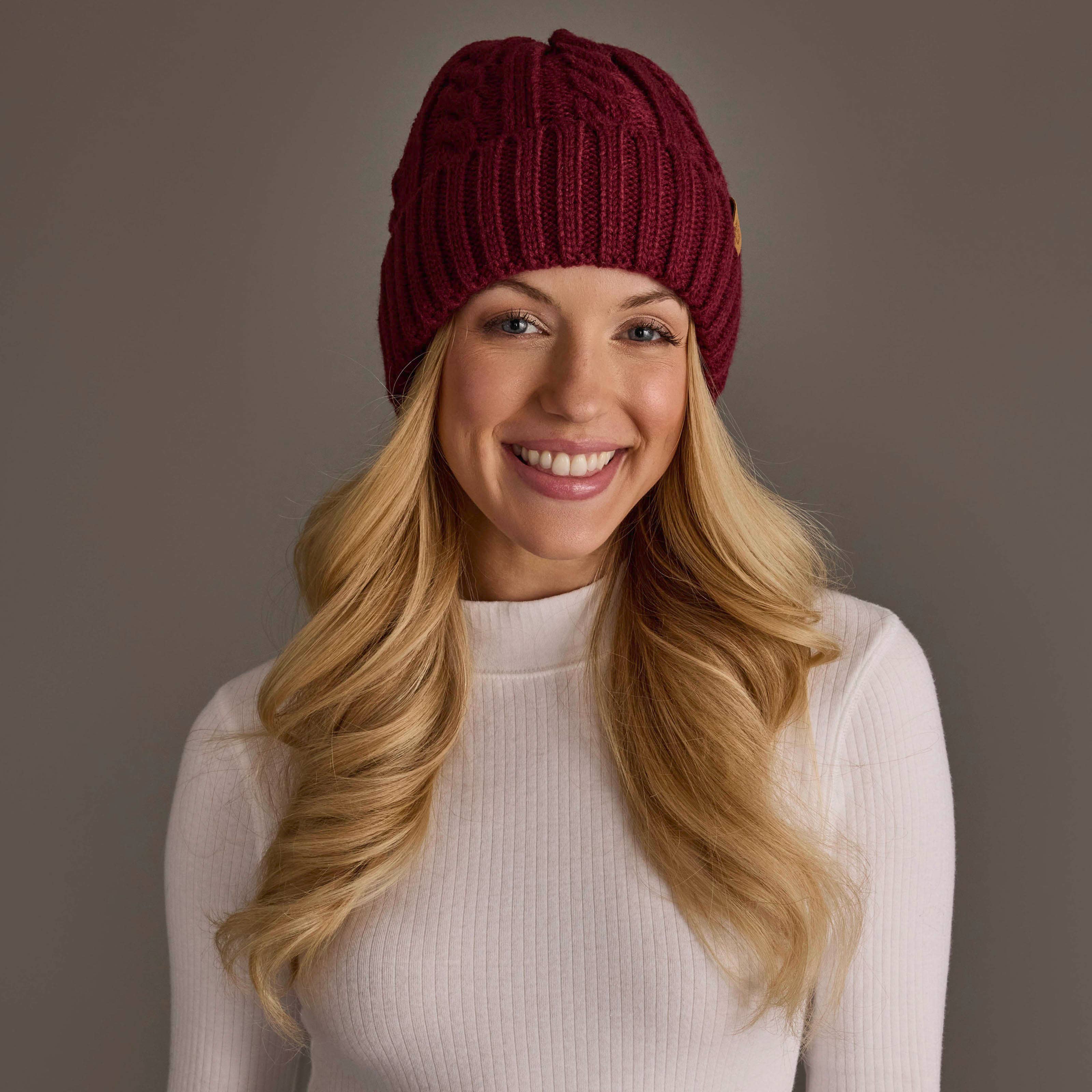 Burgundy Cable Knit Beanie