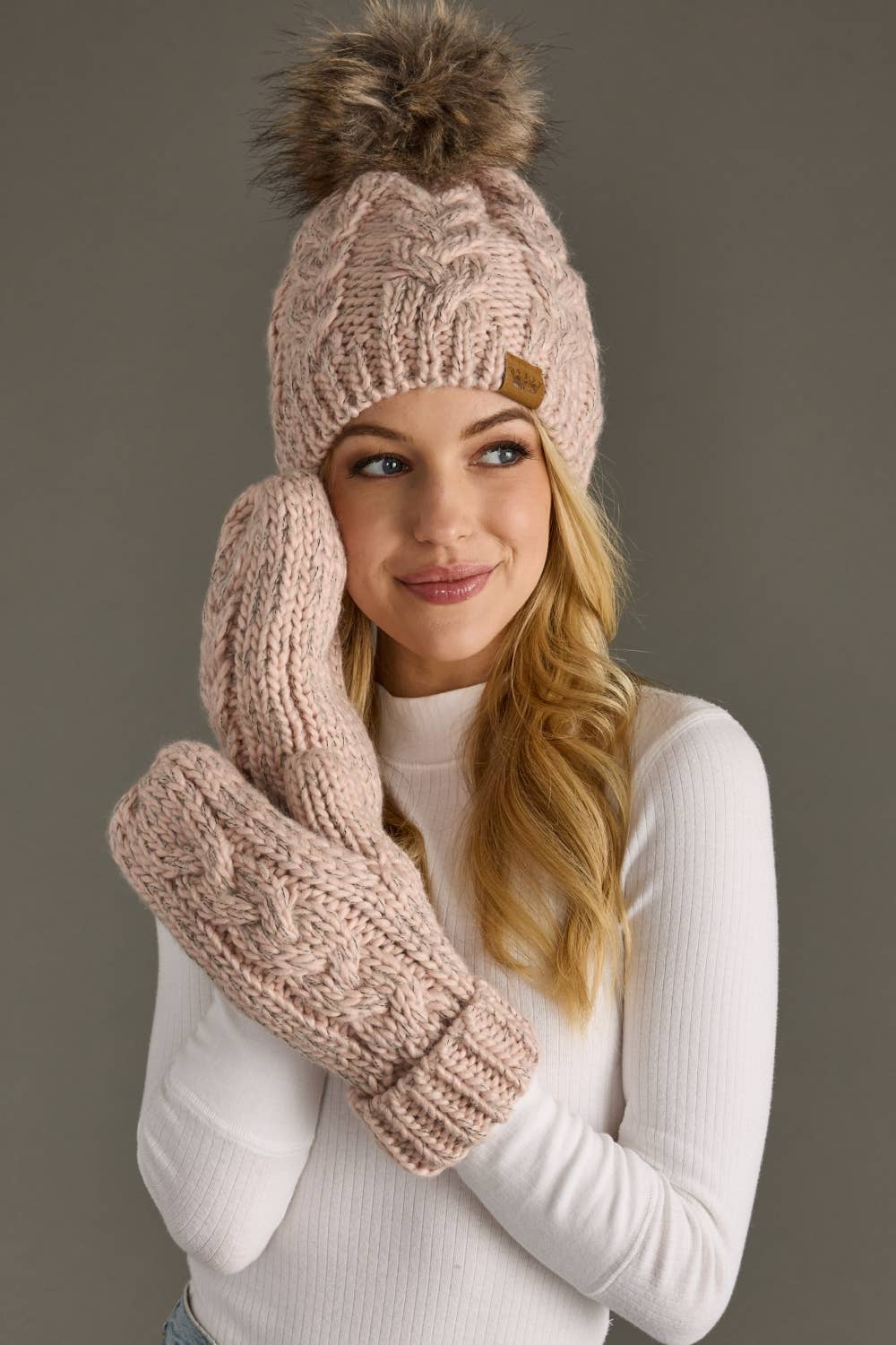 Blush Cable Knit Mittens