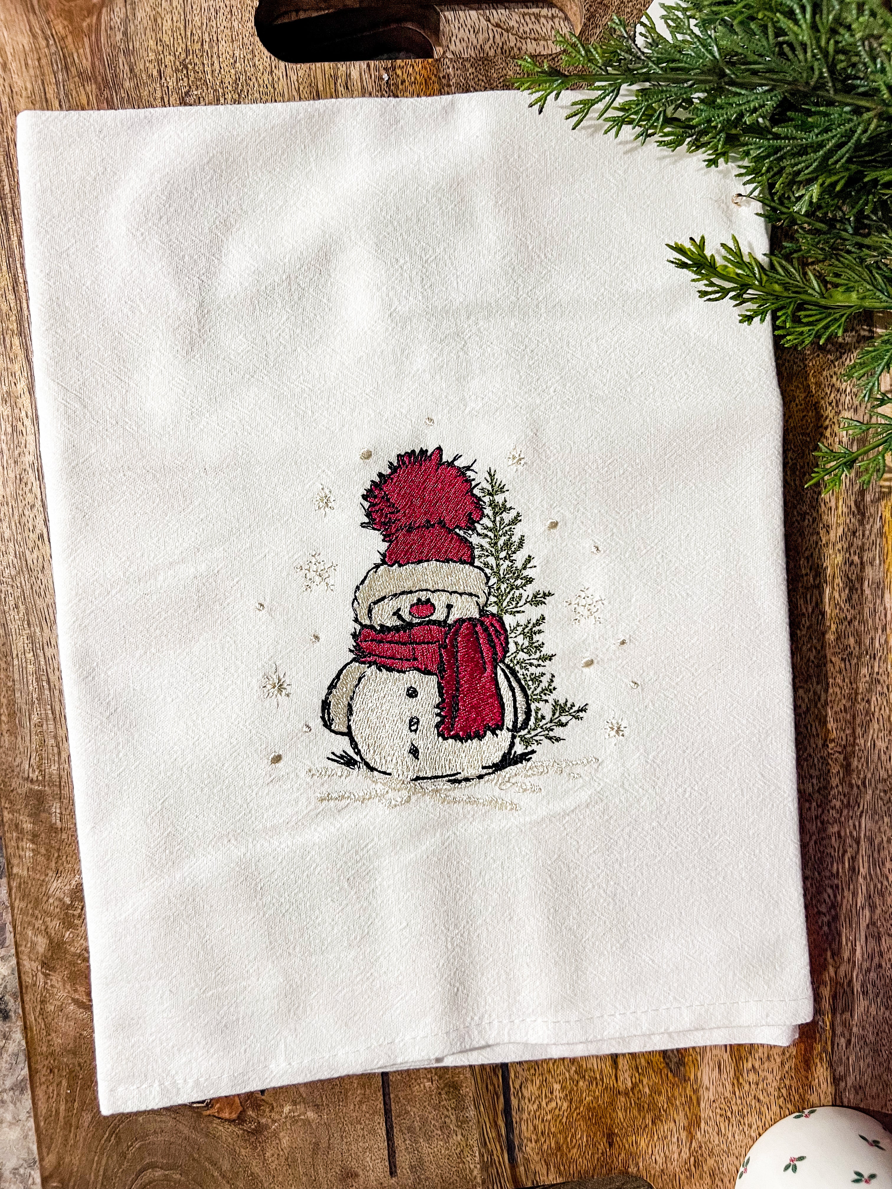 Red Snowman Tea Towel