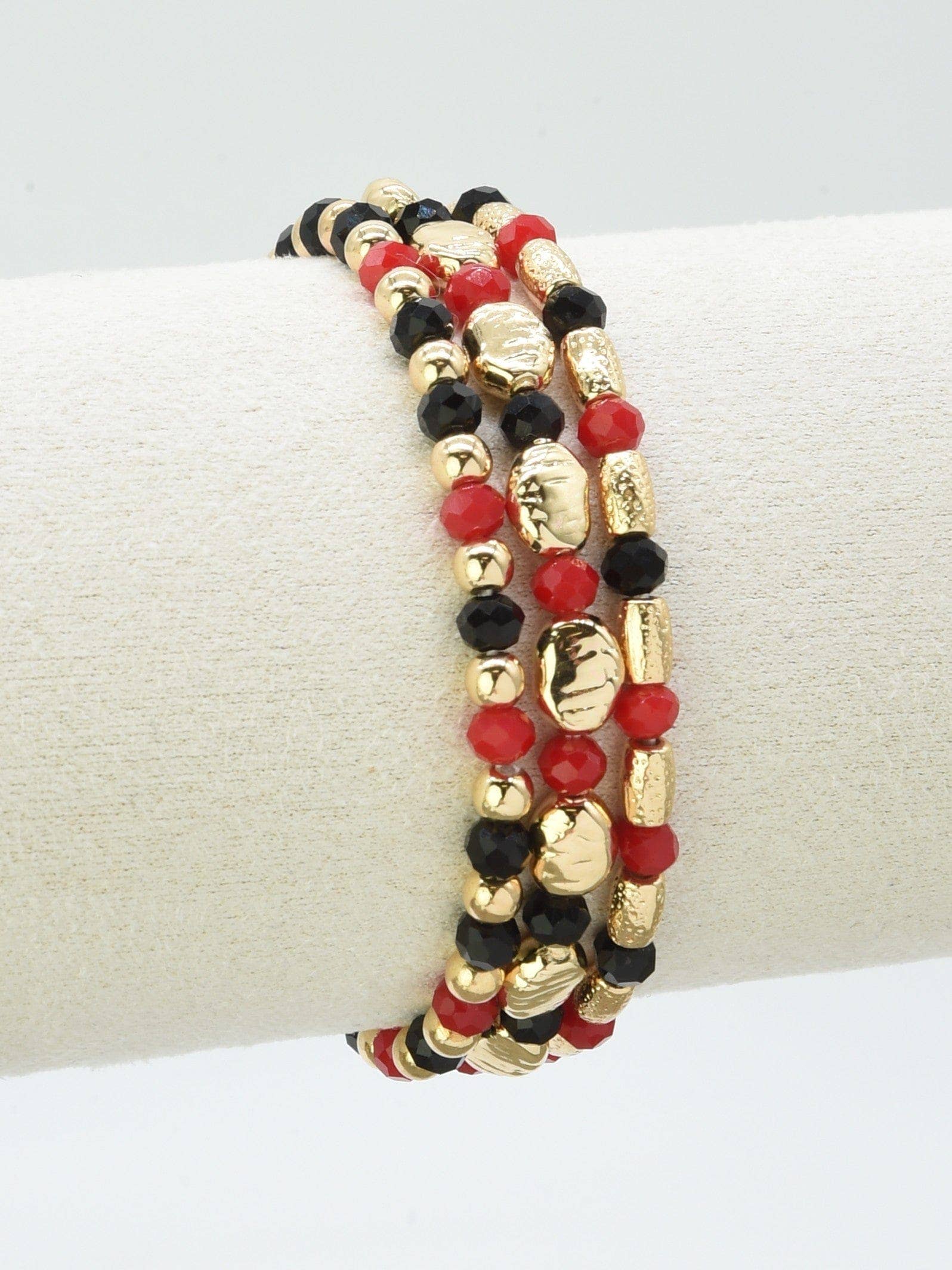 Metal Glass Bead Stretch Bracelet Set