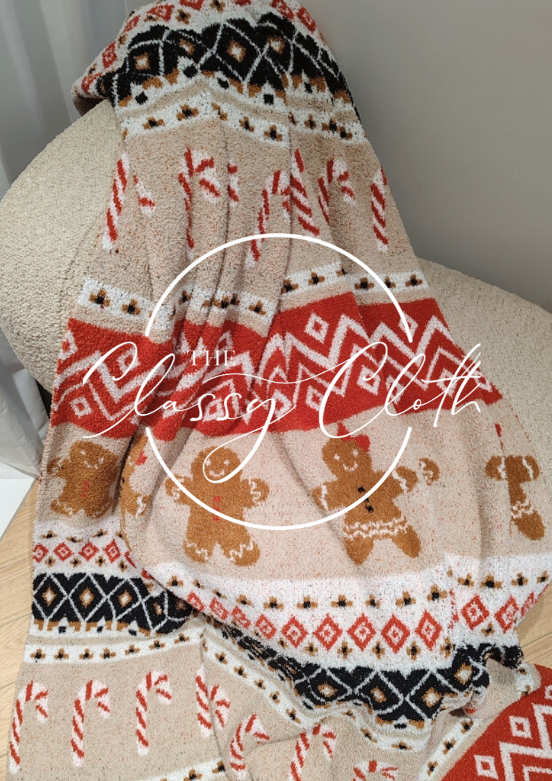 Christmas Luxe Blanket- Gingerbread Fair Isle RTS
