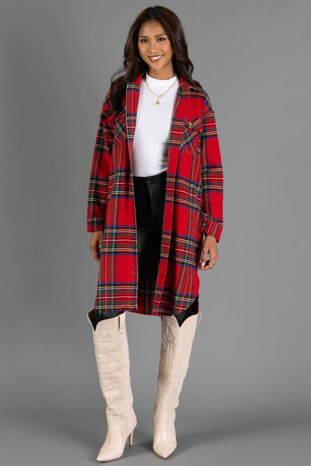 Red Tartan Plaid Long Shacket