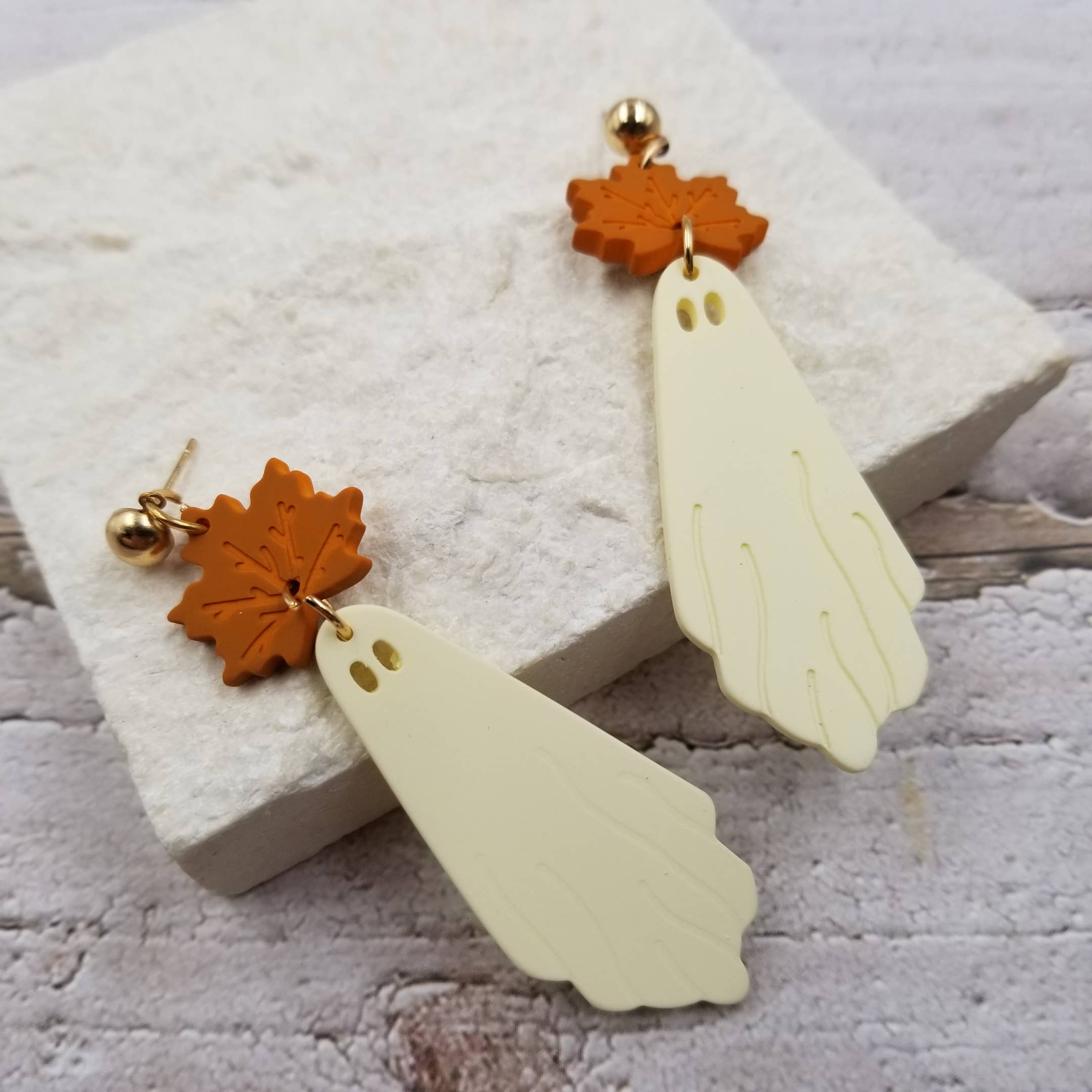 Halloween Maple Leaf Ghost Earrings