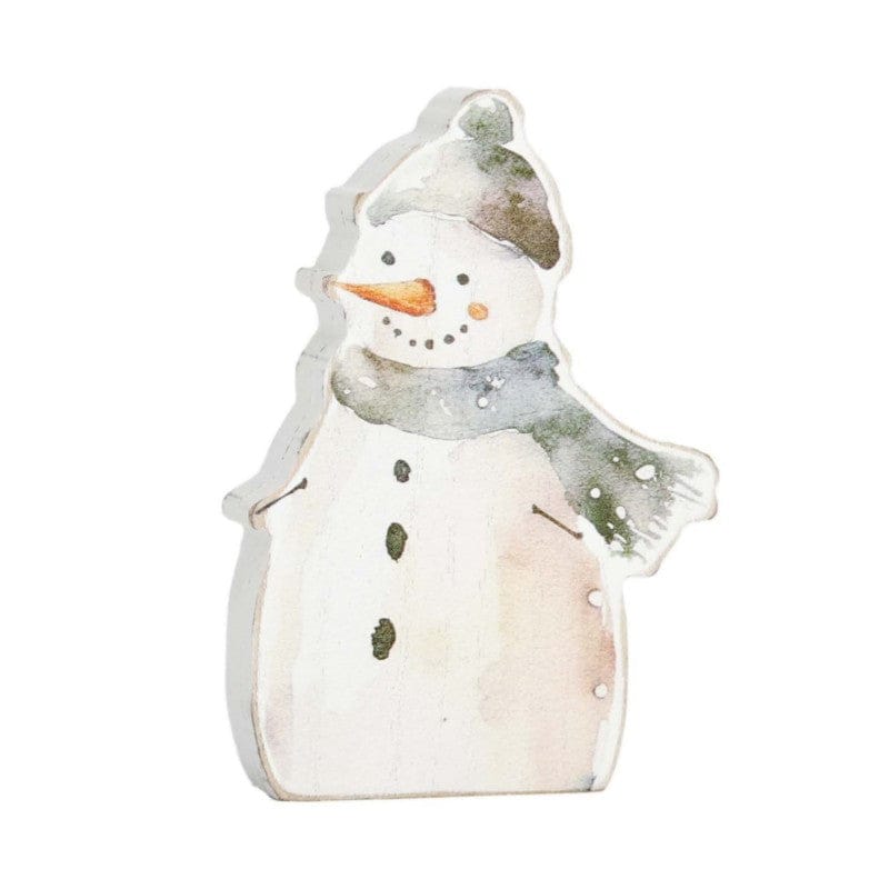 WT Collection Seasonal Decor 6" Green Scarf Snowman Block