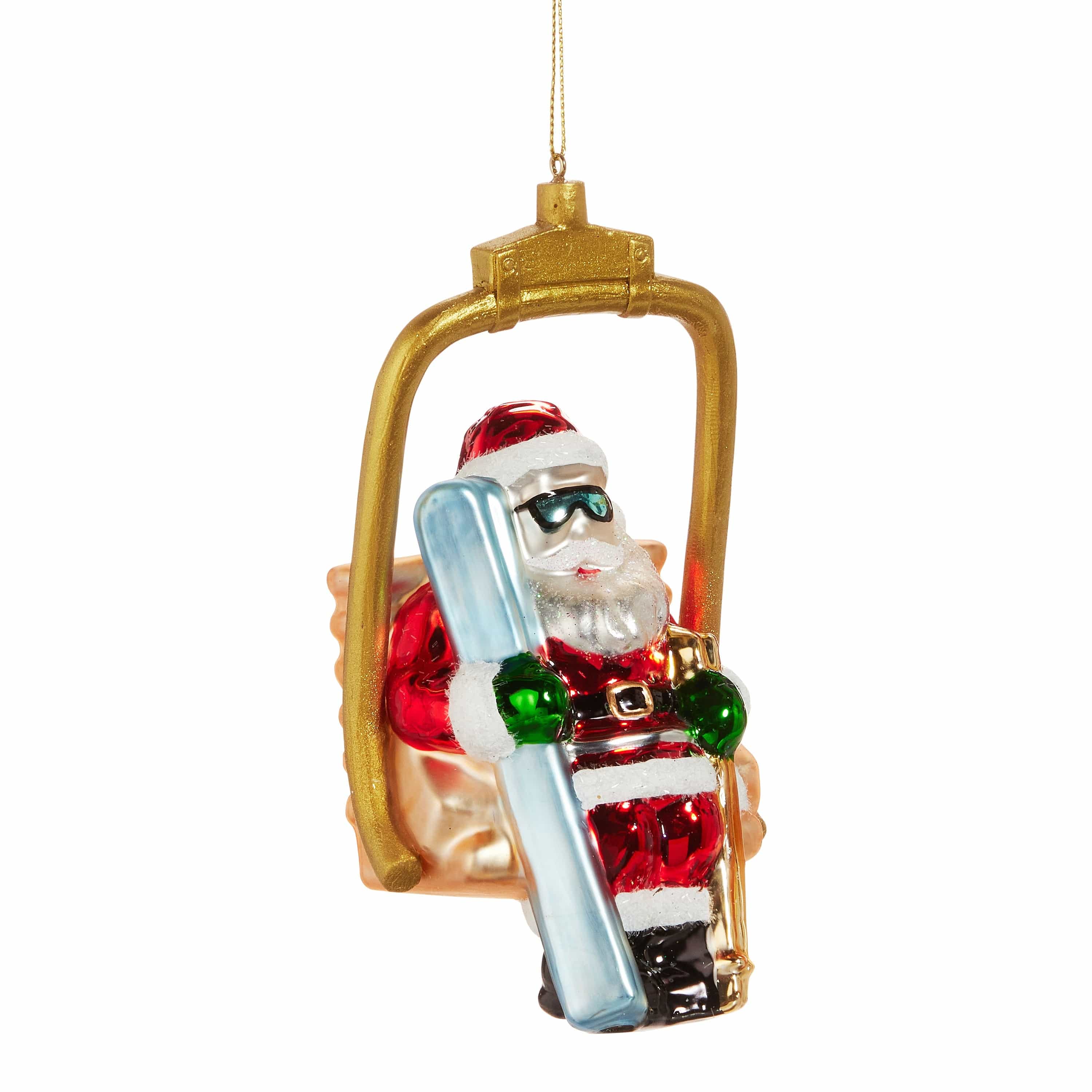 RAZ Imports Seasonal Decor 6" Santa on Ski Lift Ornament