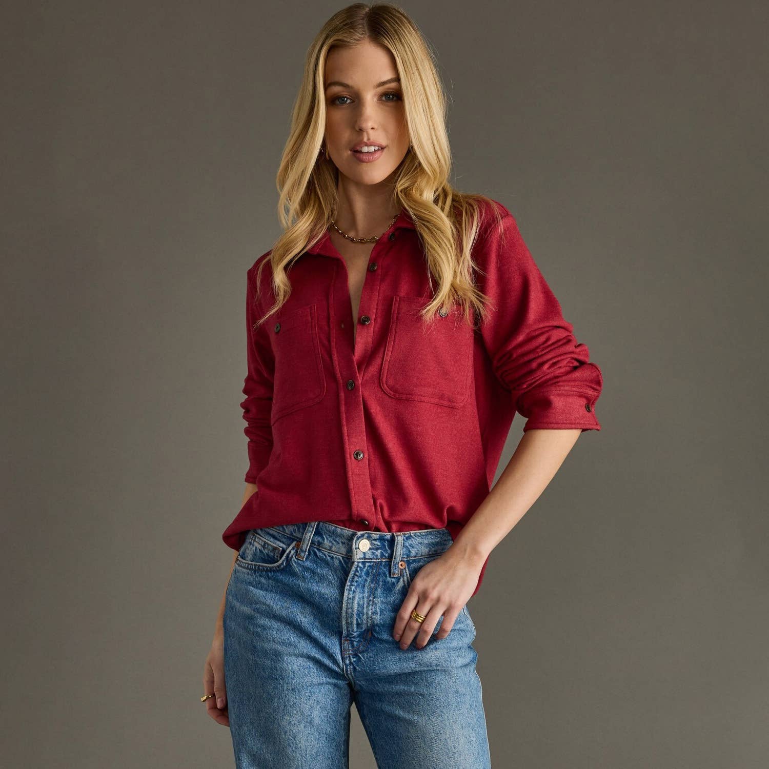 Heather Red Super Soft Button Up