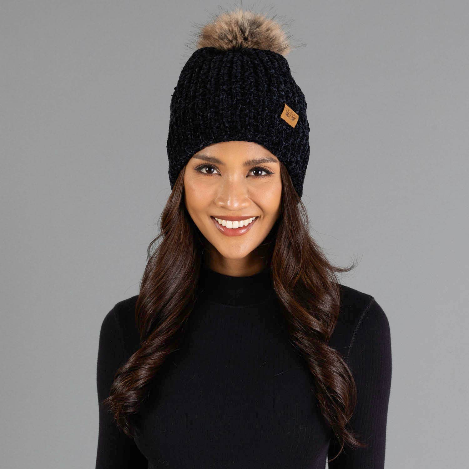 Black Chenille Pom Hat