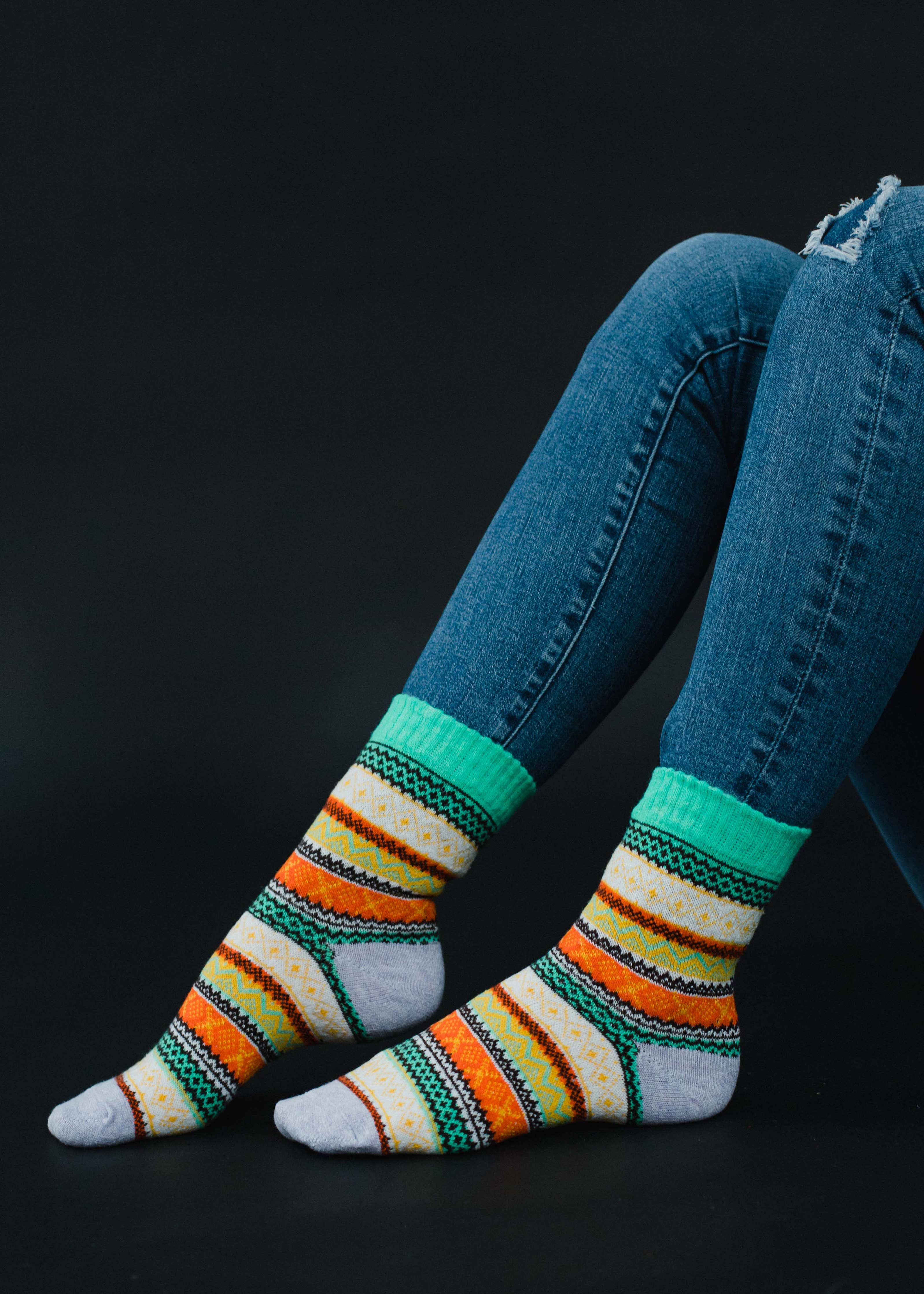 Green, Lilac & Orange Pattern Socks