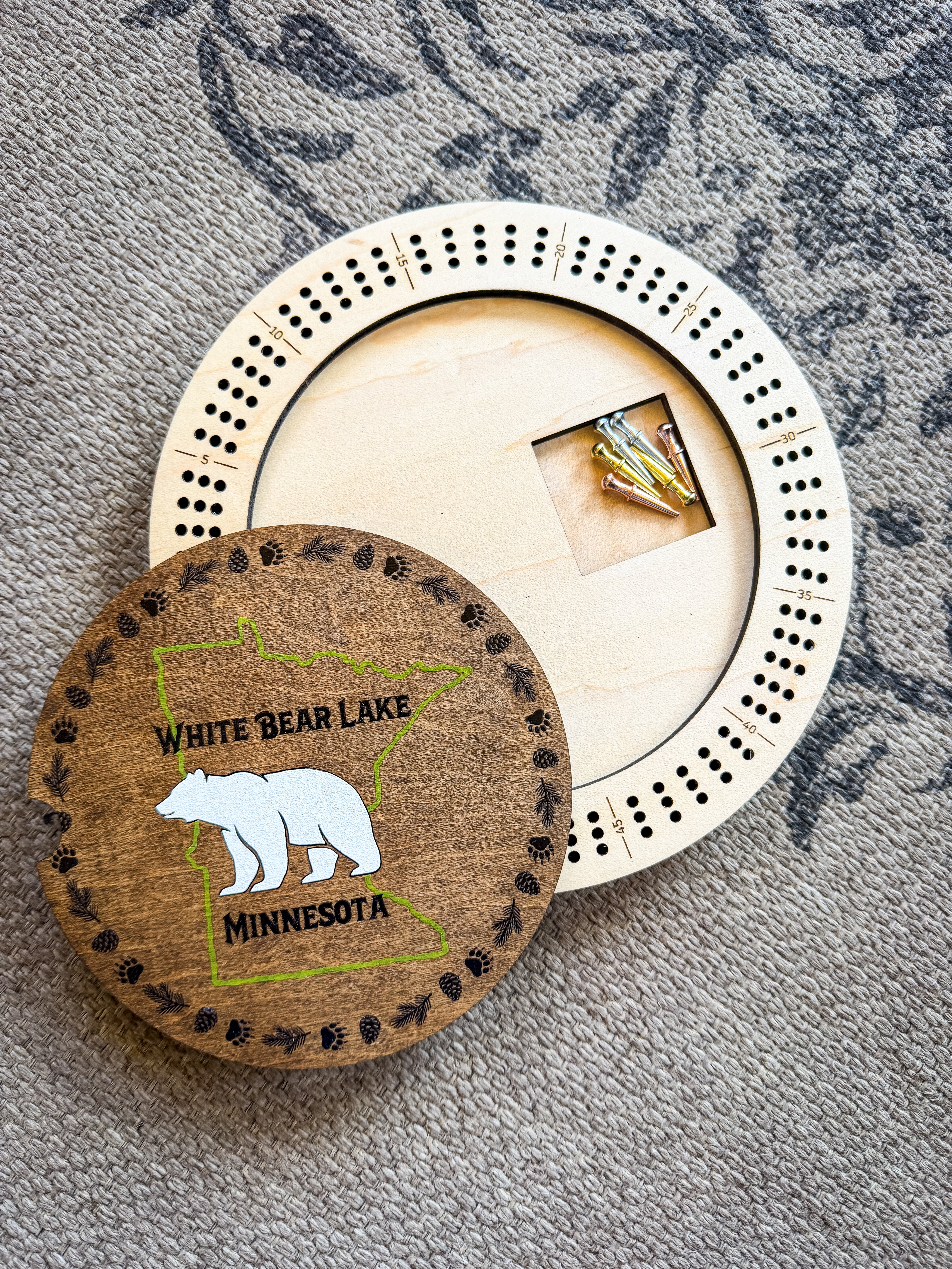 White Bear & MN Outline Cribbage Board