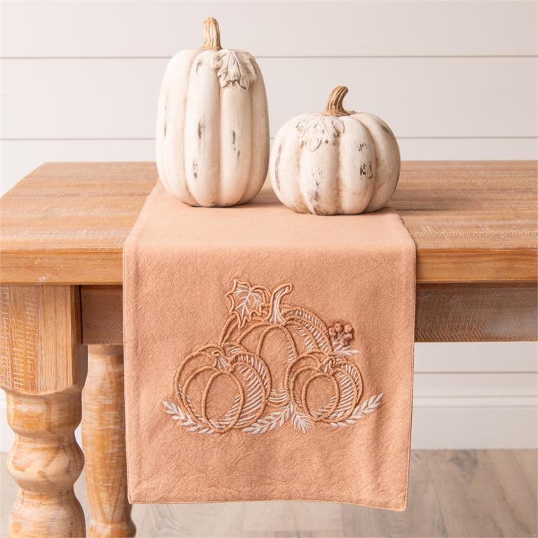 Embroidered Pumpkin Stone Washed Table Runner