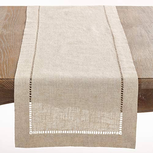 Hemstitch Linen Blend Table Runner