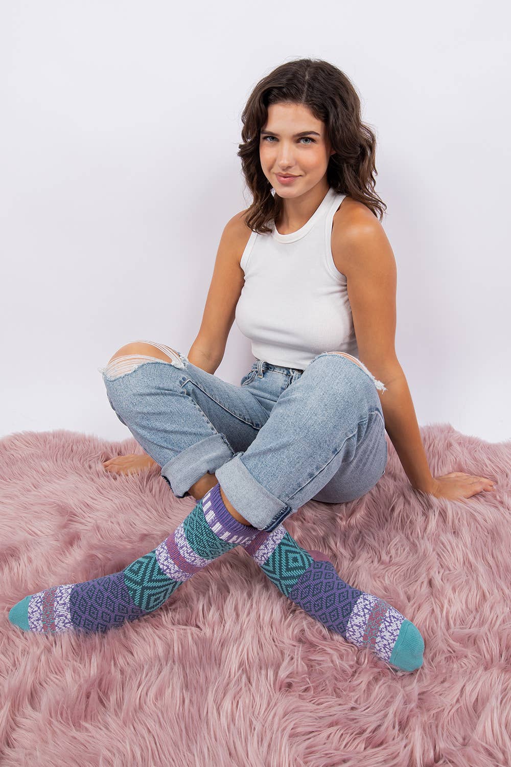 Sophia | Women's Fuzzy Pattern Knit Socks