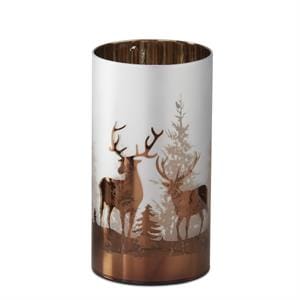 MJJ #8 Seasonal Decor 7.75 Inch White & Brown Frosted Glass Deer Winter Scene