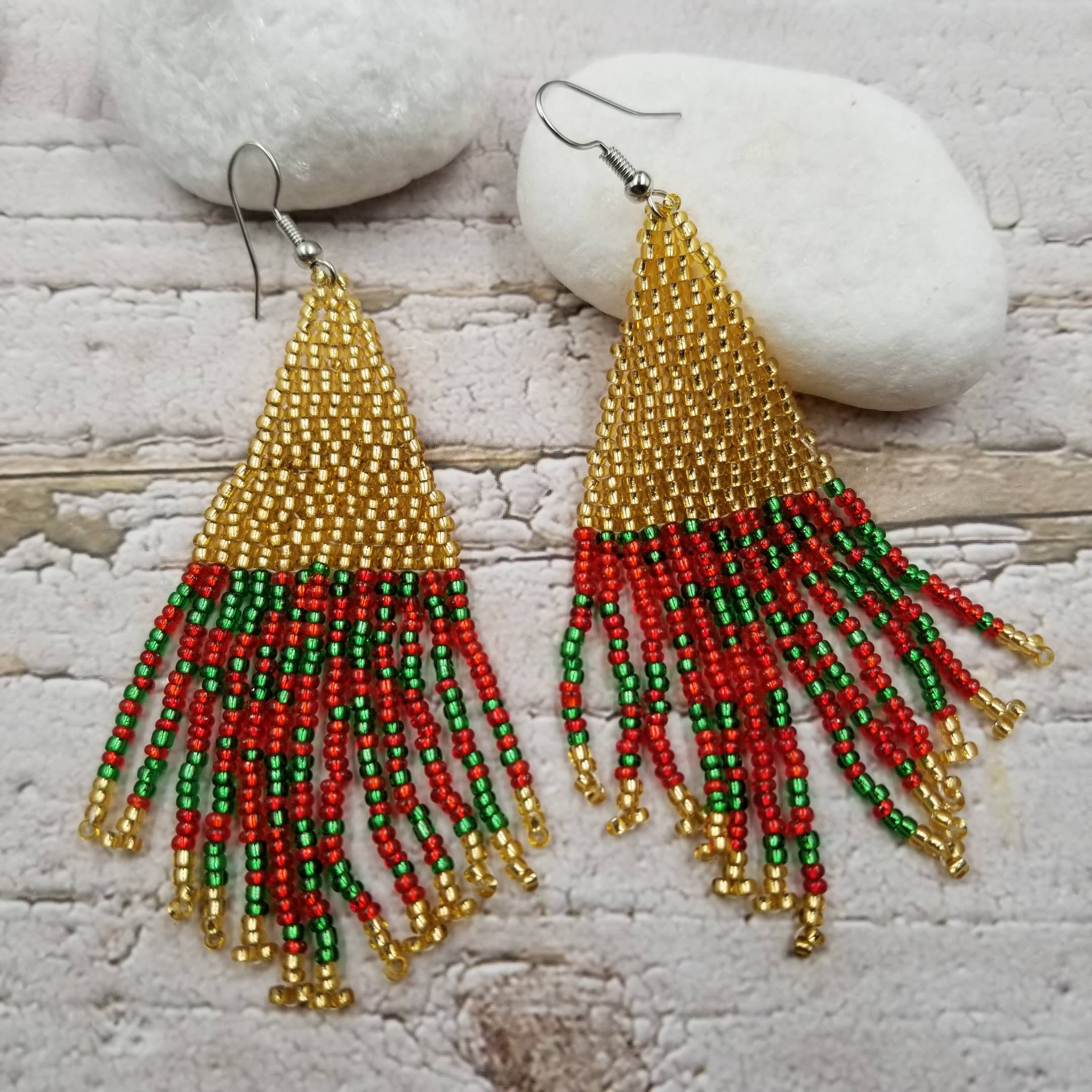 Handmade Christmas Tree Seed Bead Earrings