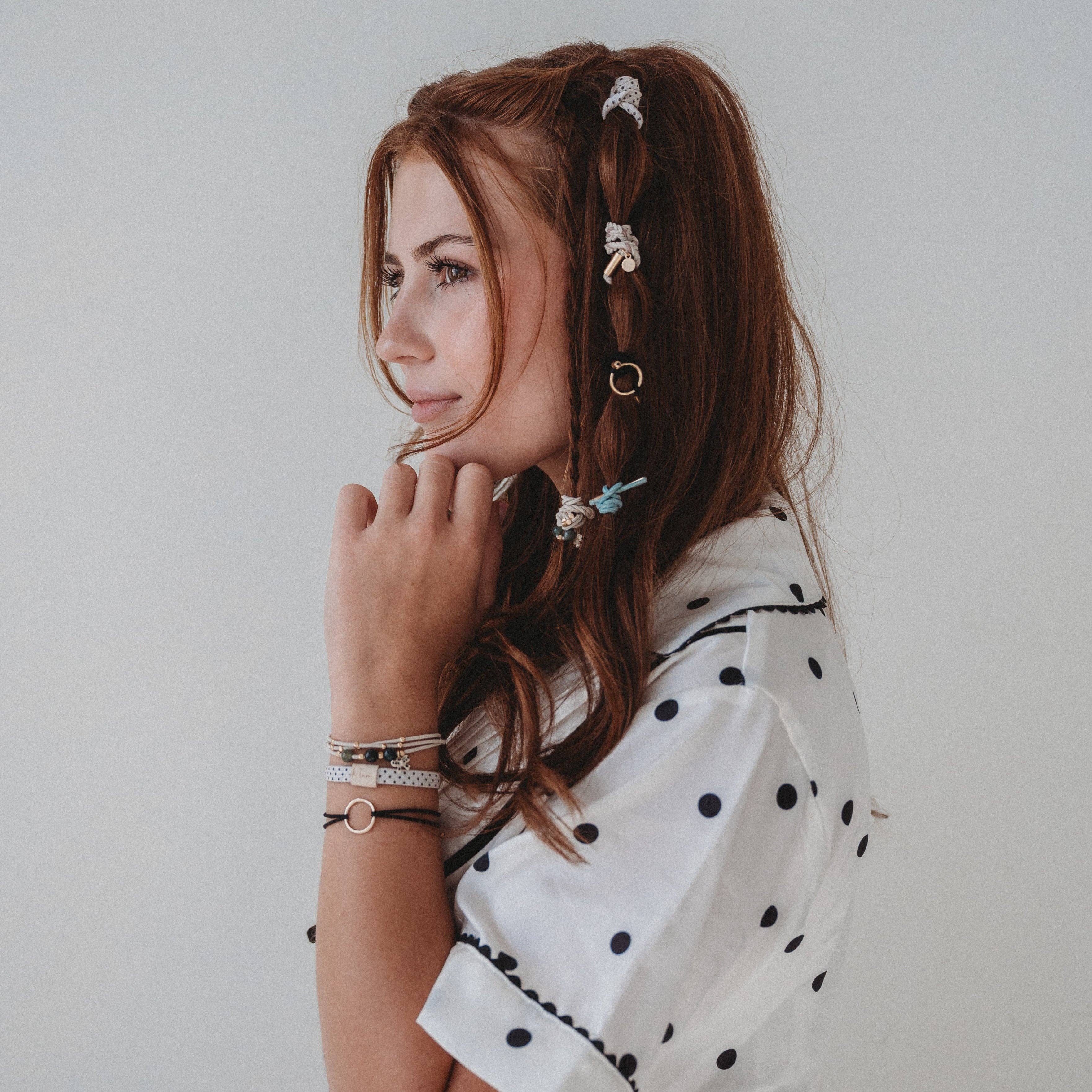Flirt Polka Dot in Cream & Black with Green Accent K’alani Hair Tie Bracelets