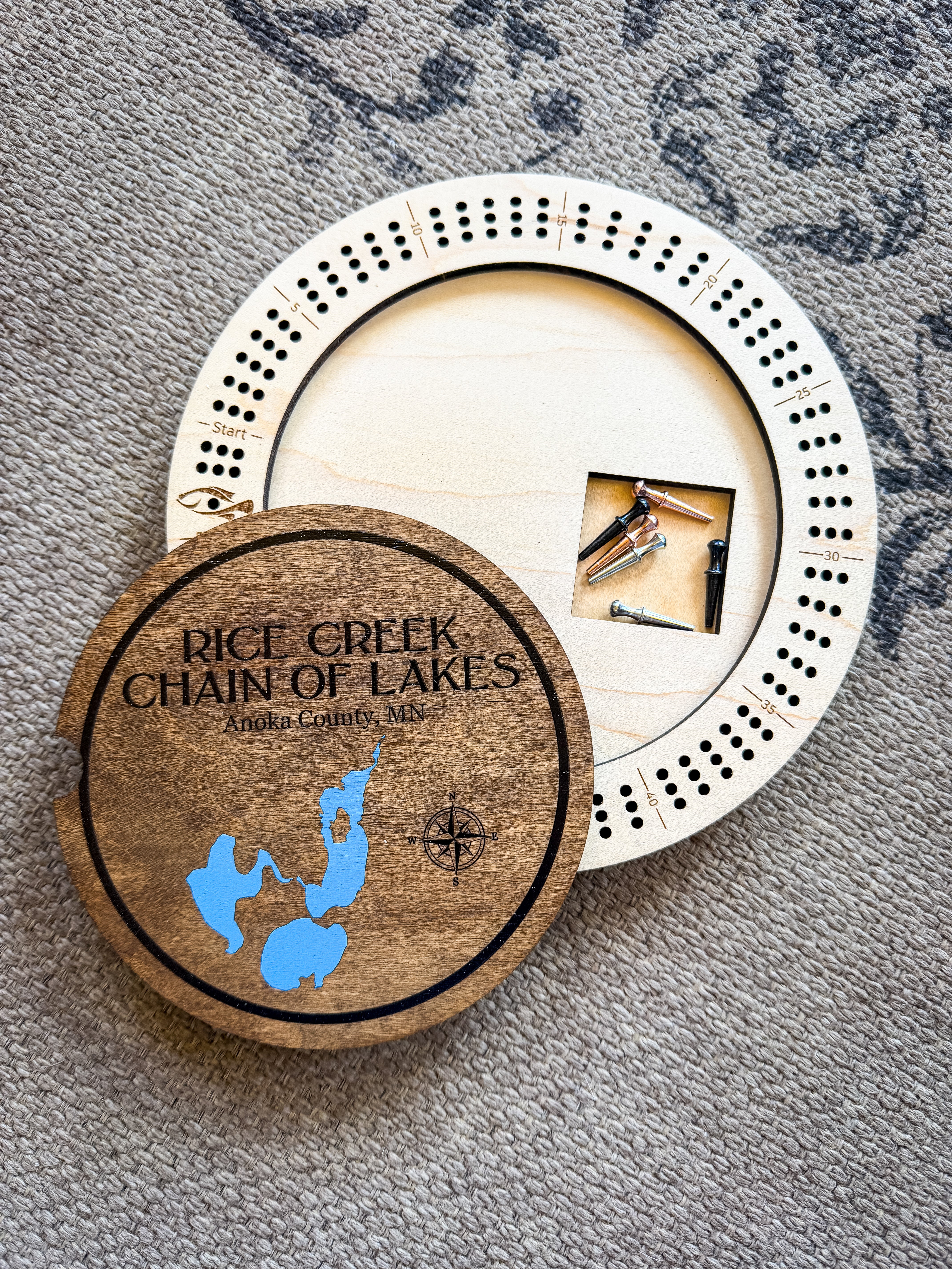Rice Creek Chain of Lakes Cribbage Board