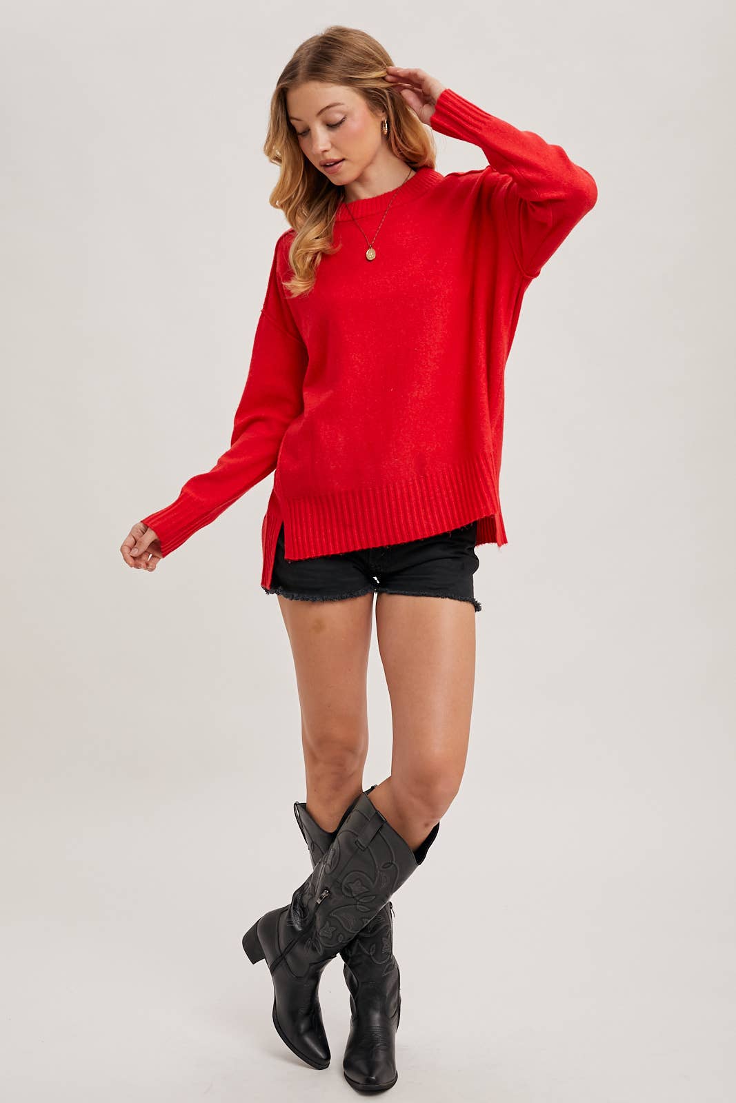 Red Crewneck Pullover Sweater