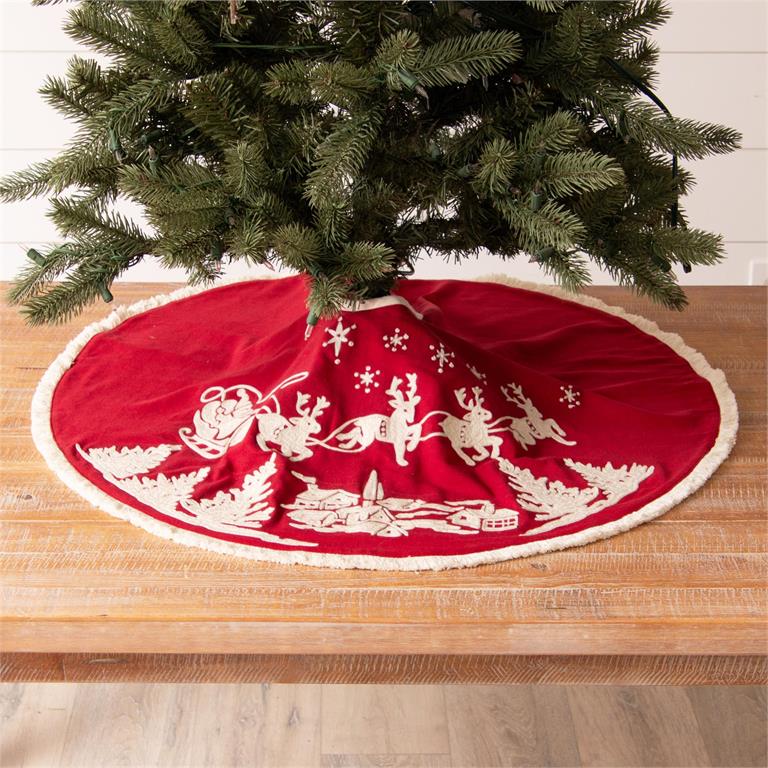 Embroidered Santa's Sleigh Tree Skirt