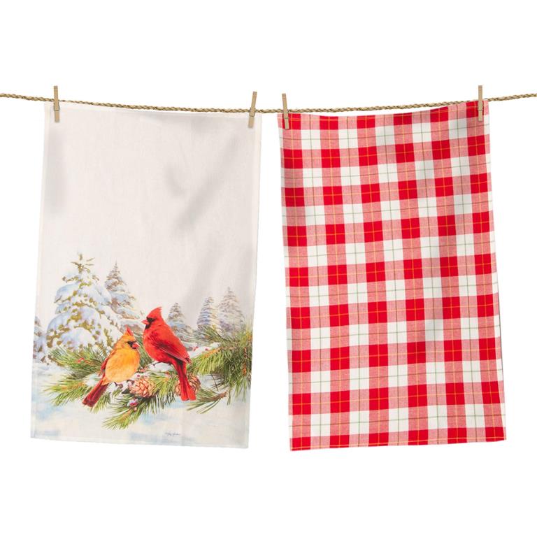 Cardinals & Red Plaid Tea Towels