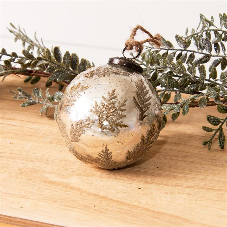 Antiqued Silver With Embedded Leaves Ornaments