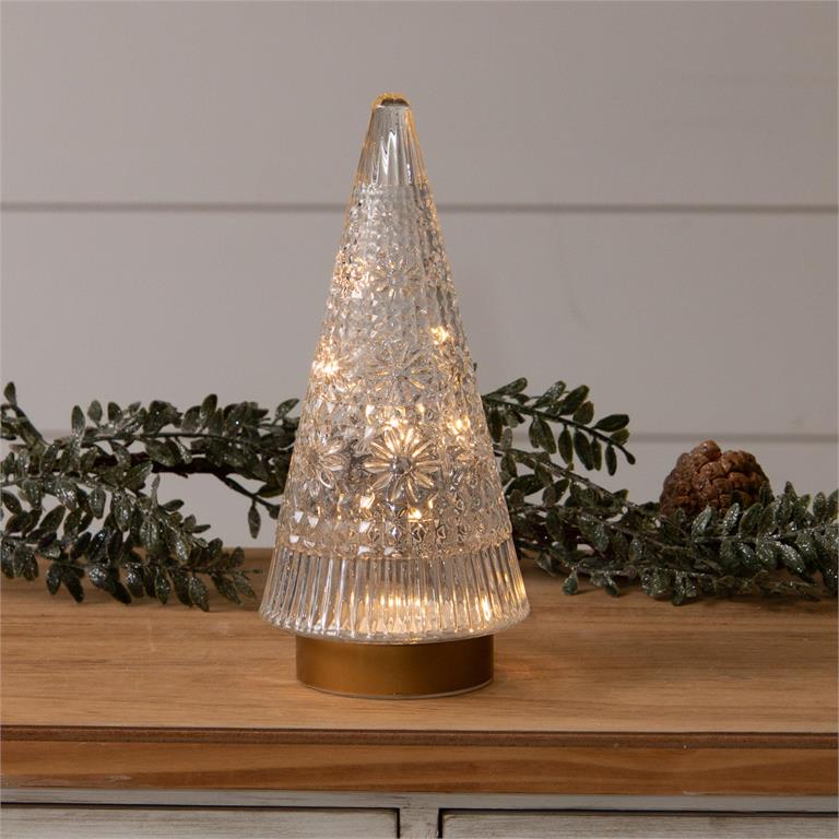 Fair Isle Glass Lighted Tree With Gold Base