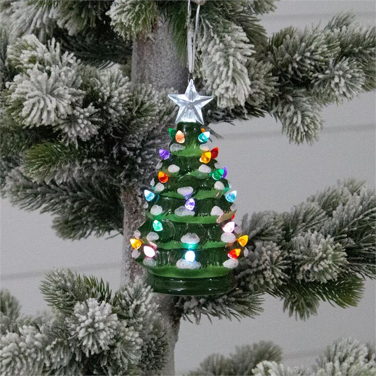 Green Ceramic Nostalgic LED Tree Ornament