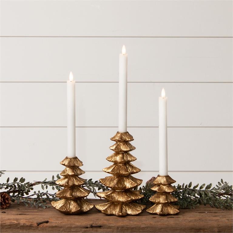 Gold Christmas Tree Taper Candle Holder