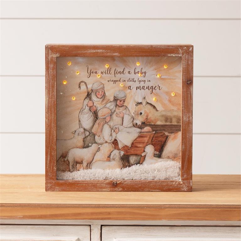 In A Manger LED Snowy Shadow Box