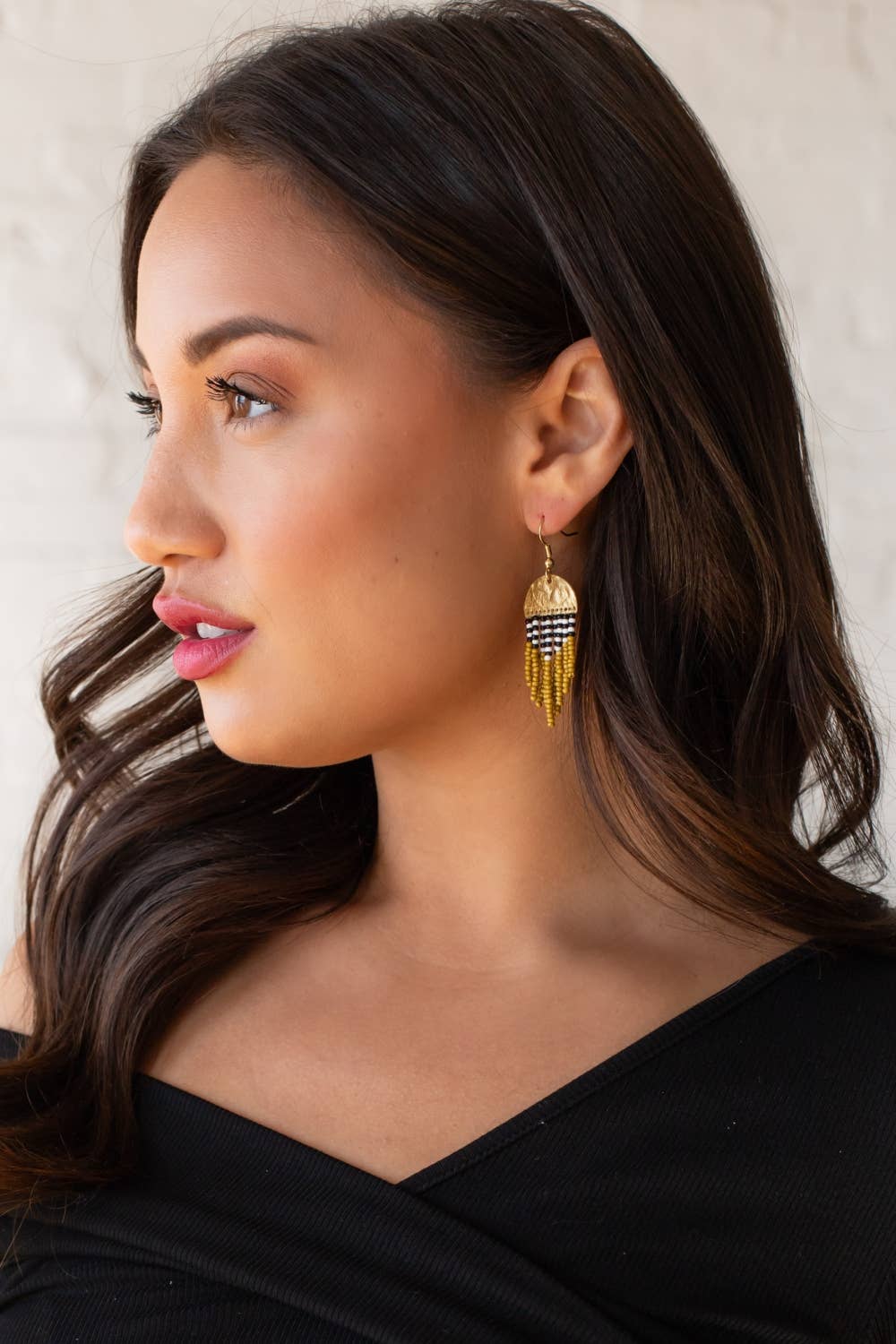 Gold & Mustard Beaded Fringe Earrings