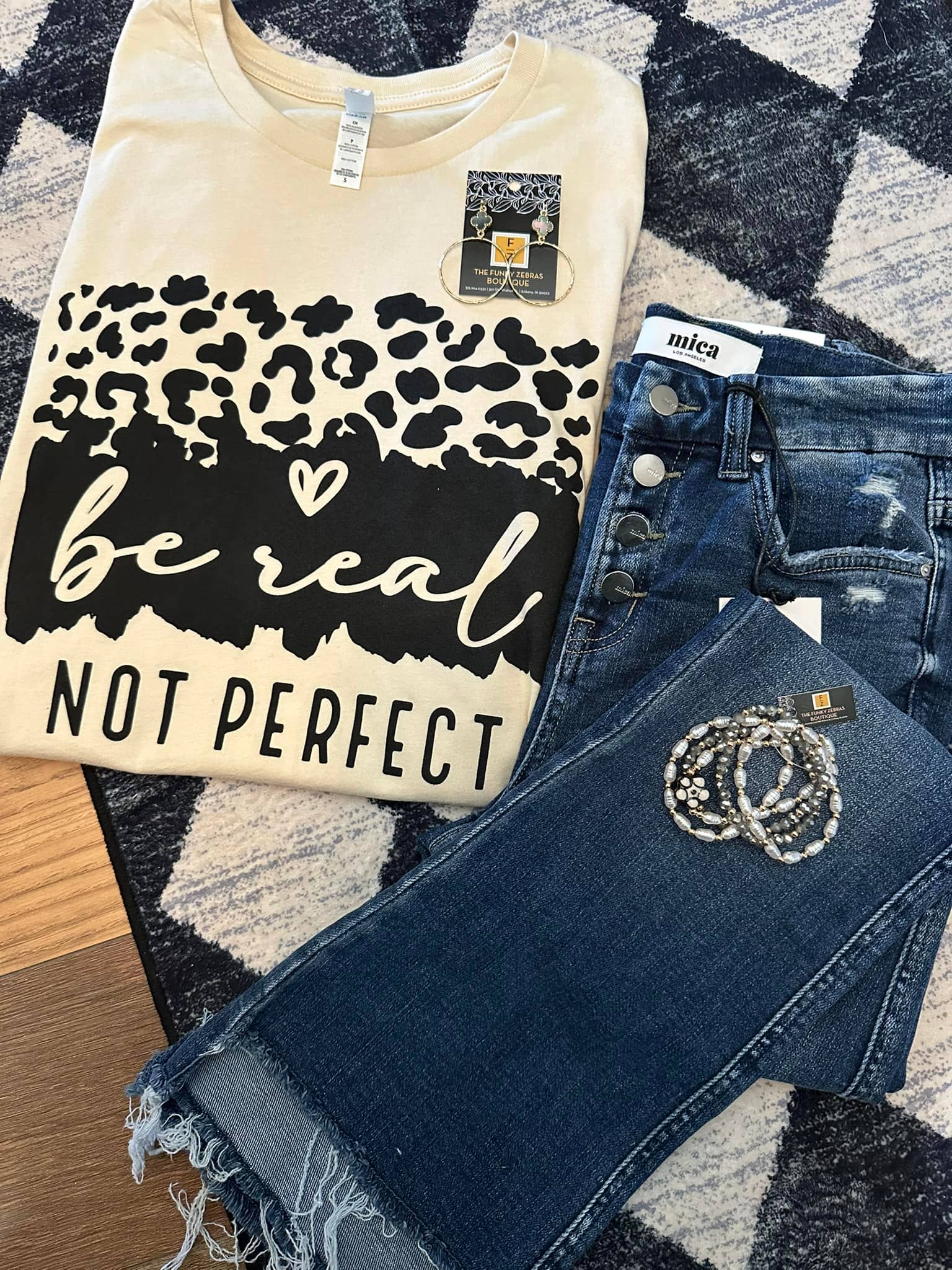 Be Real Not Perfect Leopard Cream Graphic Tee Top Seller: L