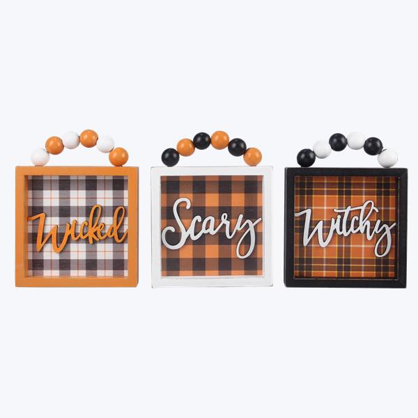 Plaid Halloween Beaded Handle Sign