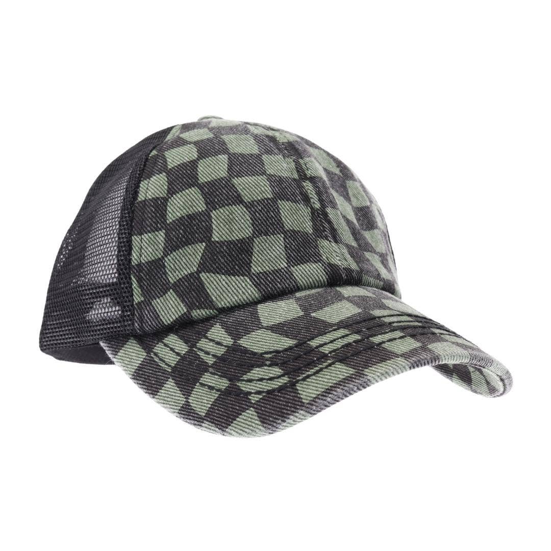 Checkered Mesh Criss Cross High Pony C.C Baseball Hat