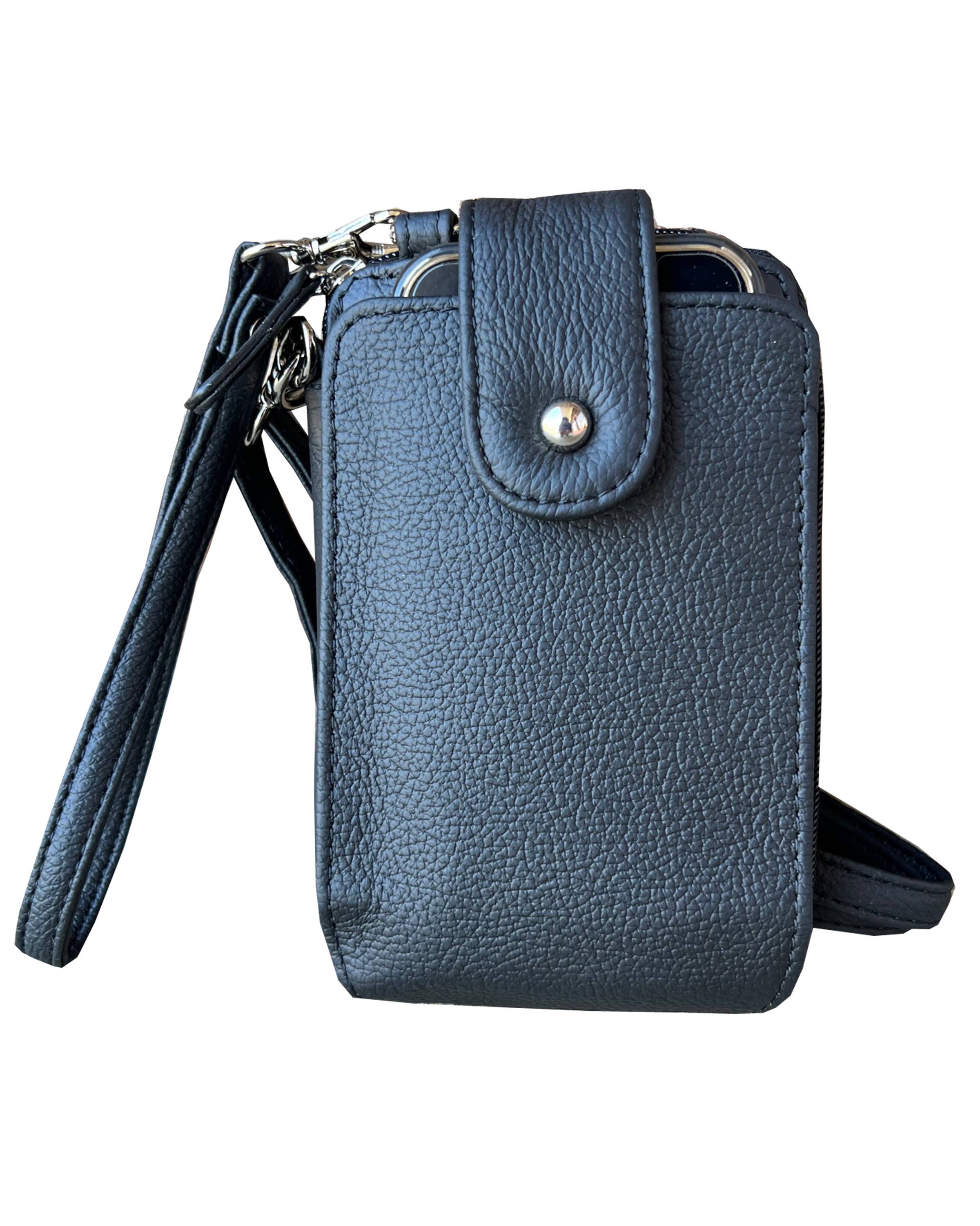 3140 phone pouch with credit card slots adjustable strap: Black