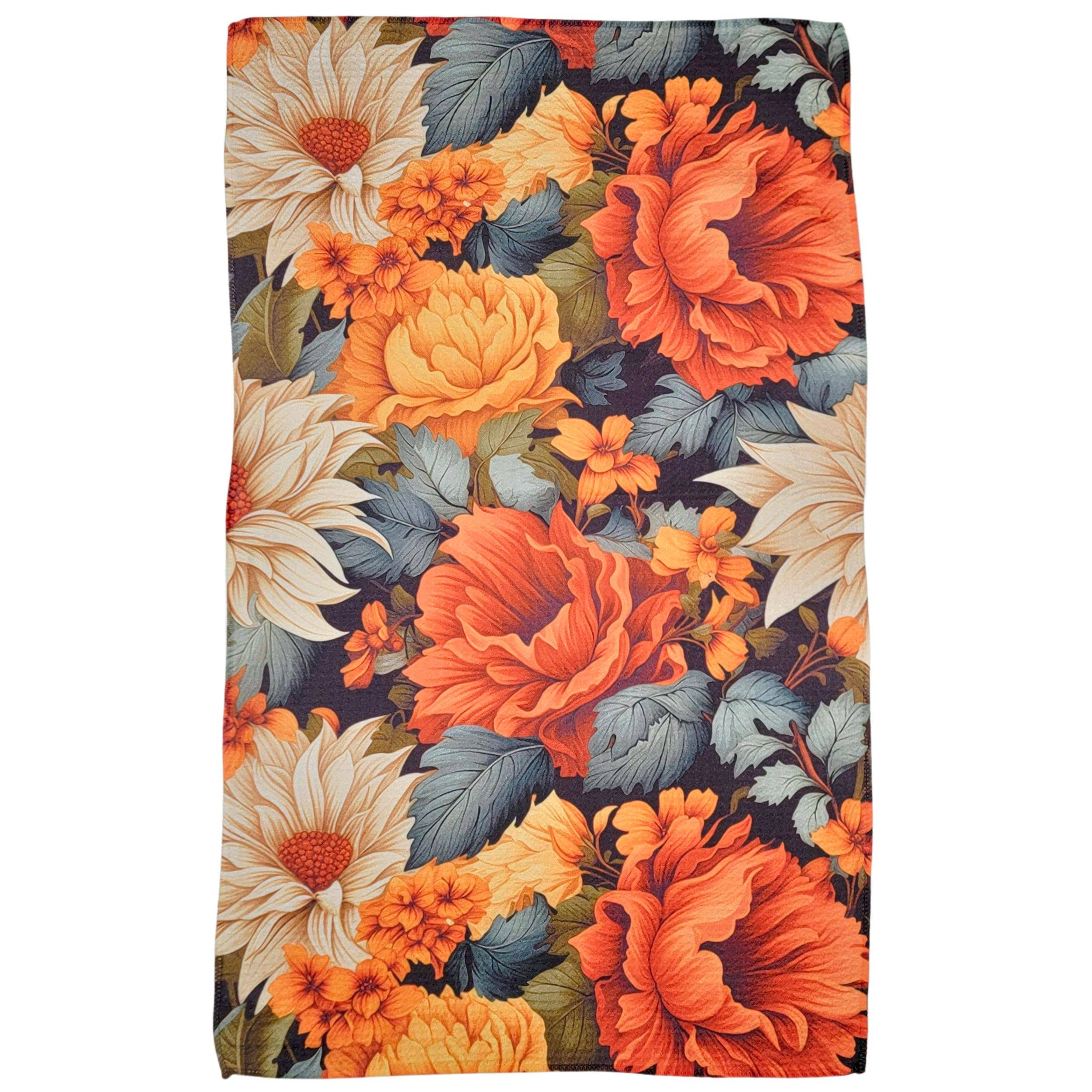 Fall Flowers Pattern Waffle Towel