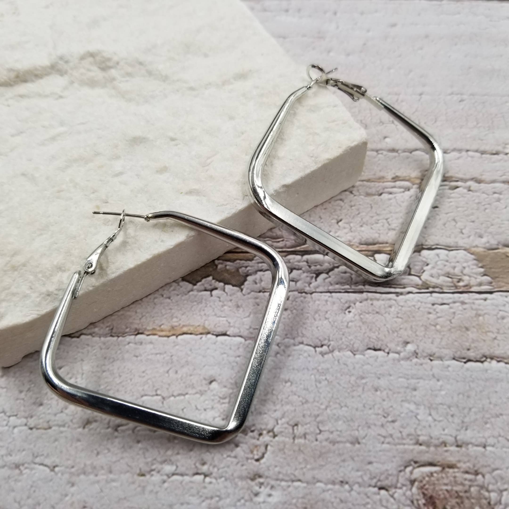 Geometric Square Earrings | Gold & Silver: Silver