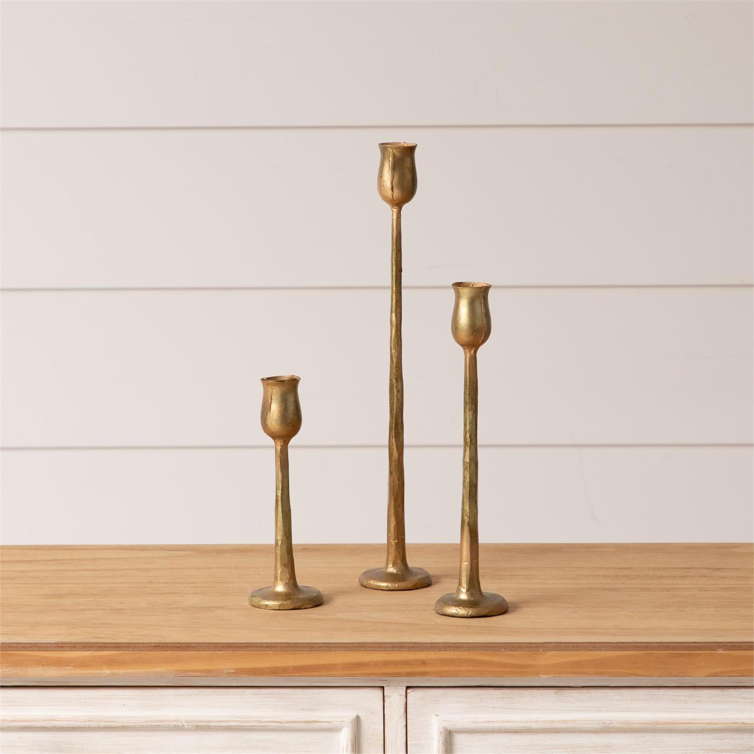 Gold Metal Taper Candle Holder Set