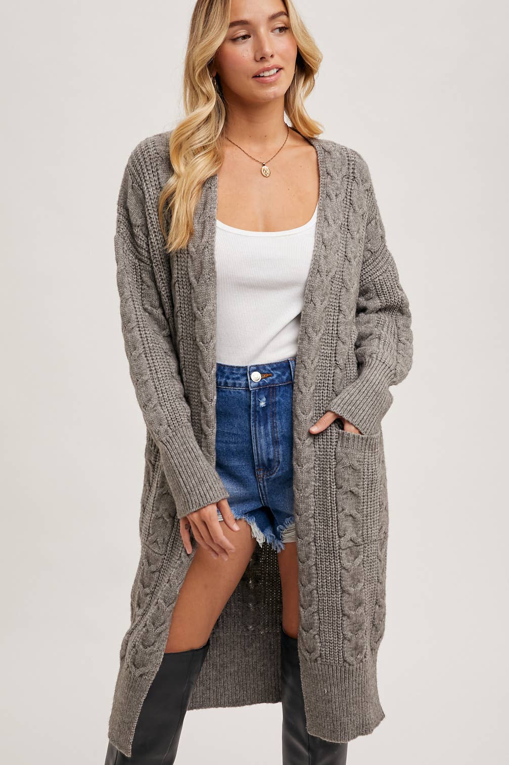 Ash Cable Knit Long Line Cardigan