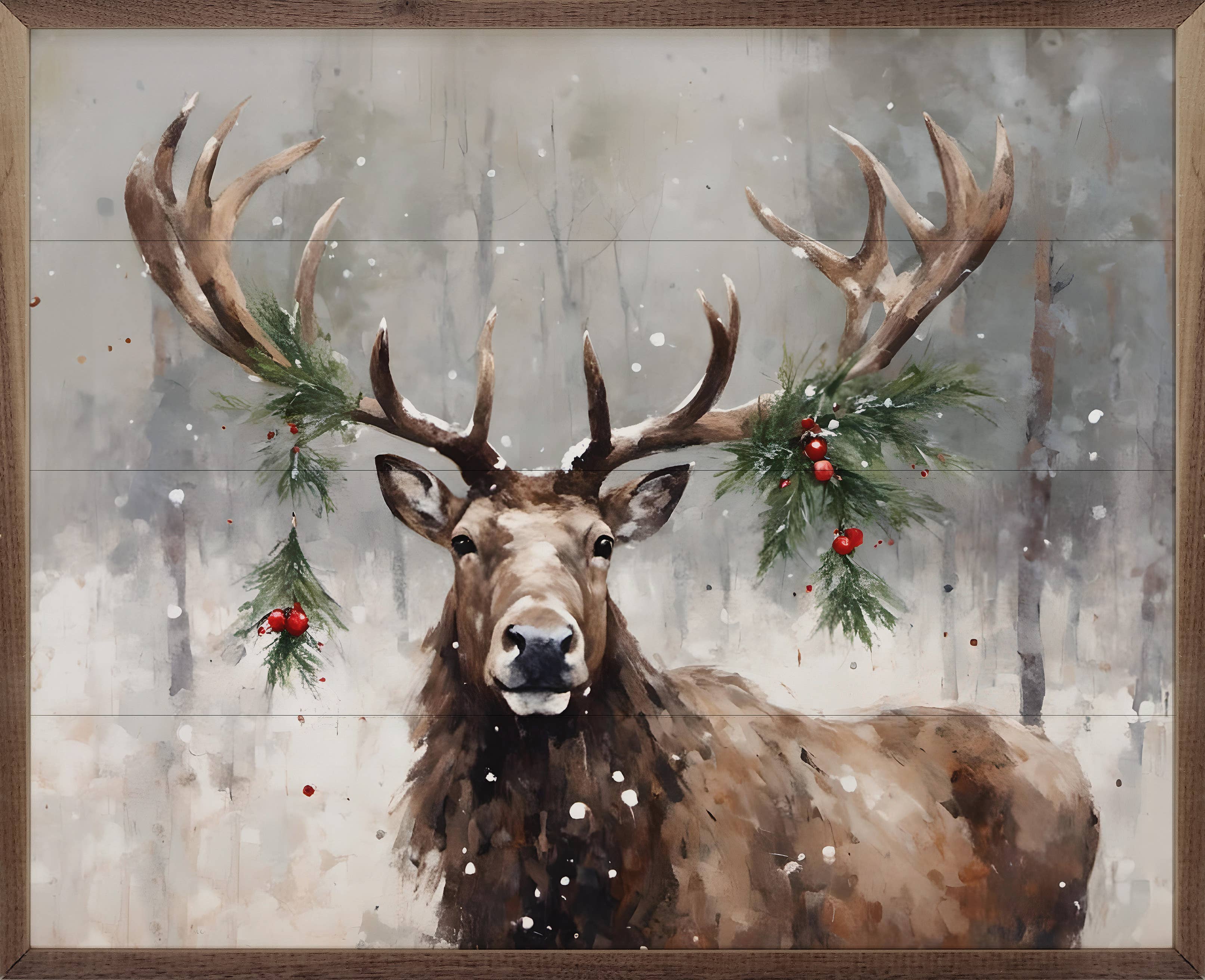 Holiday Caribou Wood Print 20 x 16