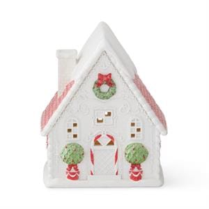 MJJ #8 Seasonal Decor 9.25 Inch Glittered Resin LED Christmas House w/Time