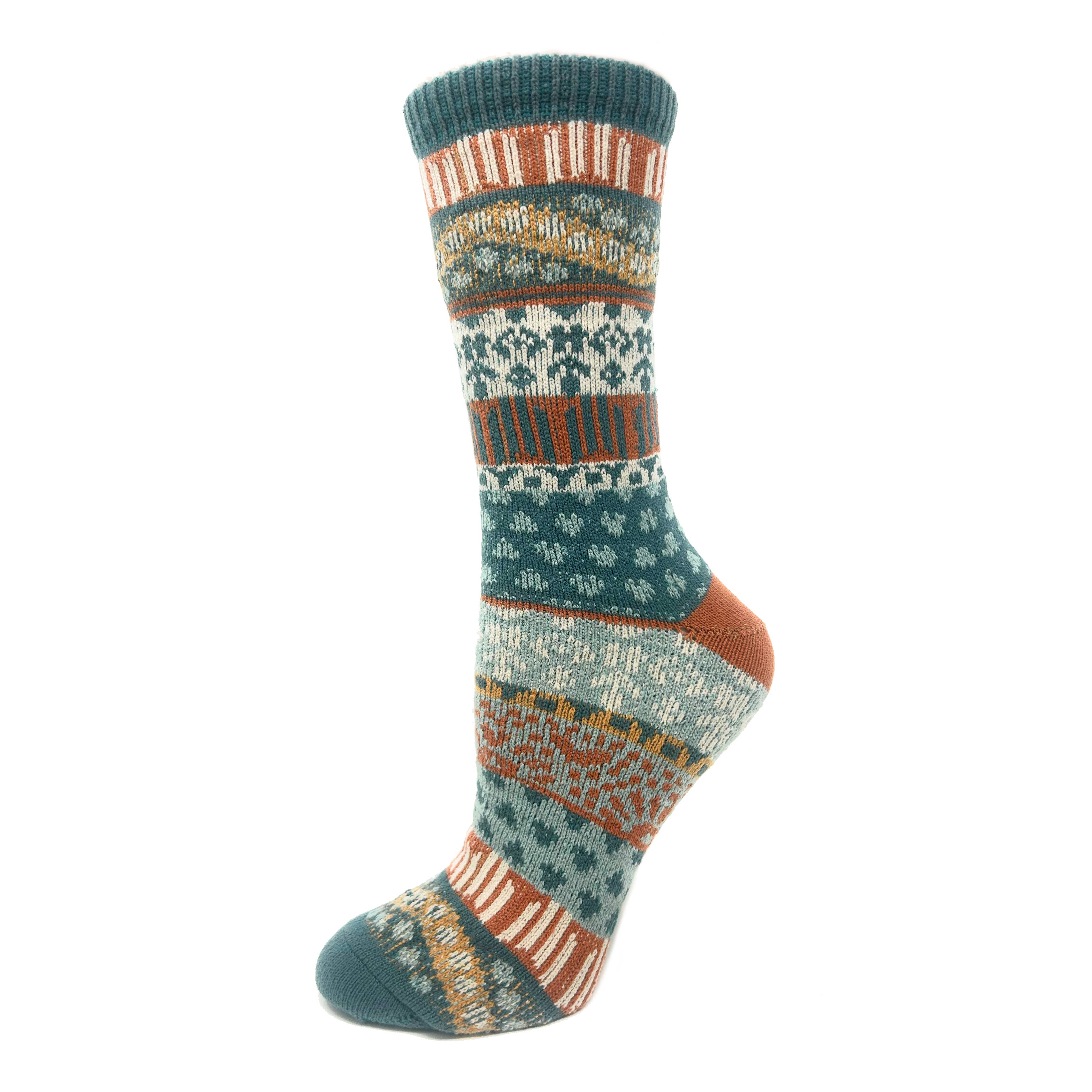 Ellie | Women's Fuzzy Fair Isle Knit Socks