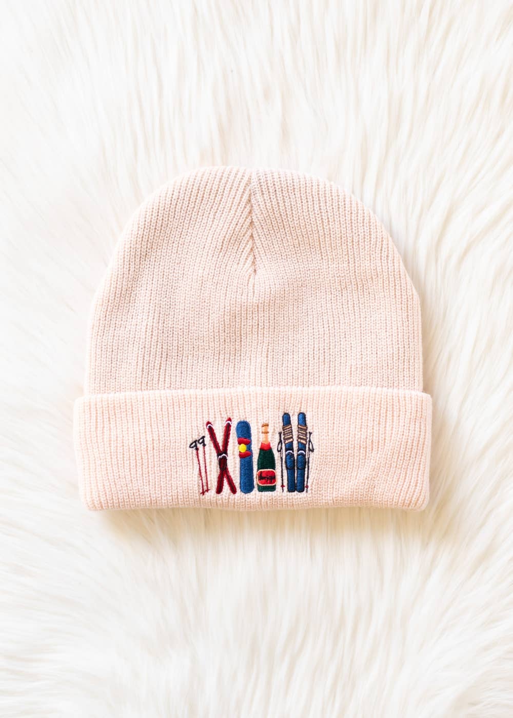 Blush Ski Embroidered Knit Beanie