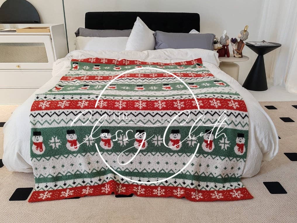 Christmas Luxe Blanket- Snowman Fair Isle RTS