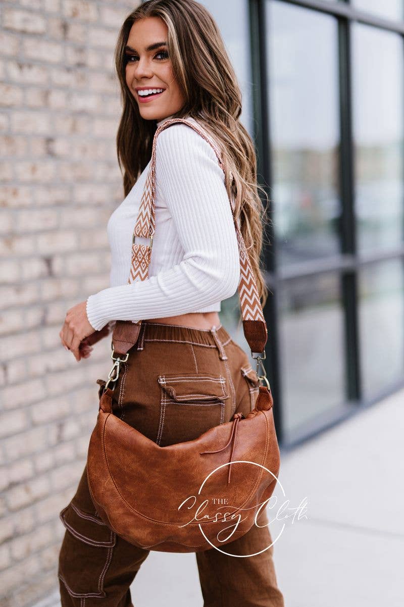 Camila Crescent Moon Bag w/ Tan White Aztec Strap