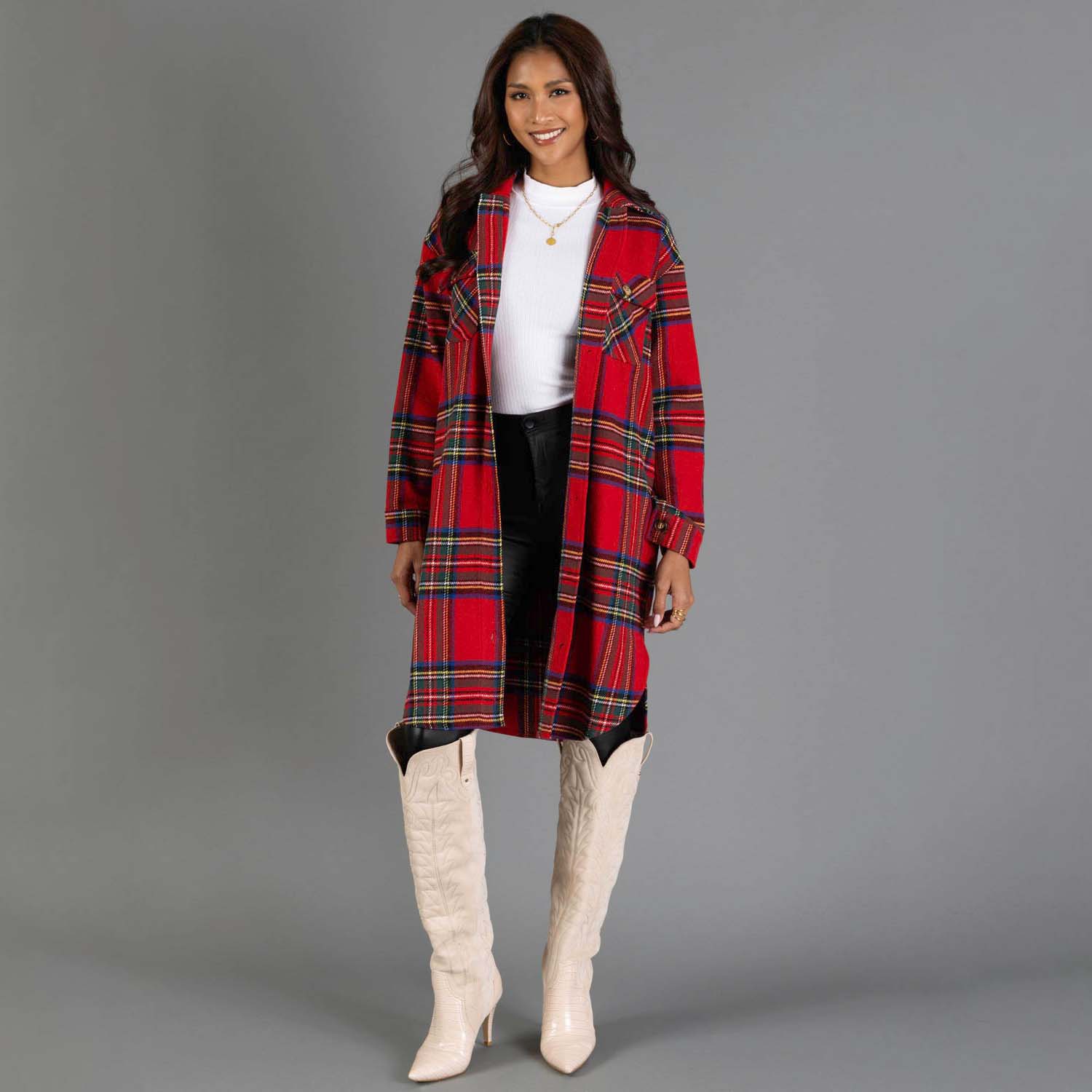 Red Tartan Plaid Long Shacket