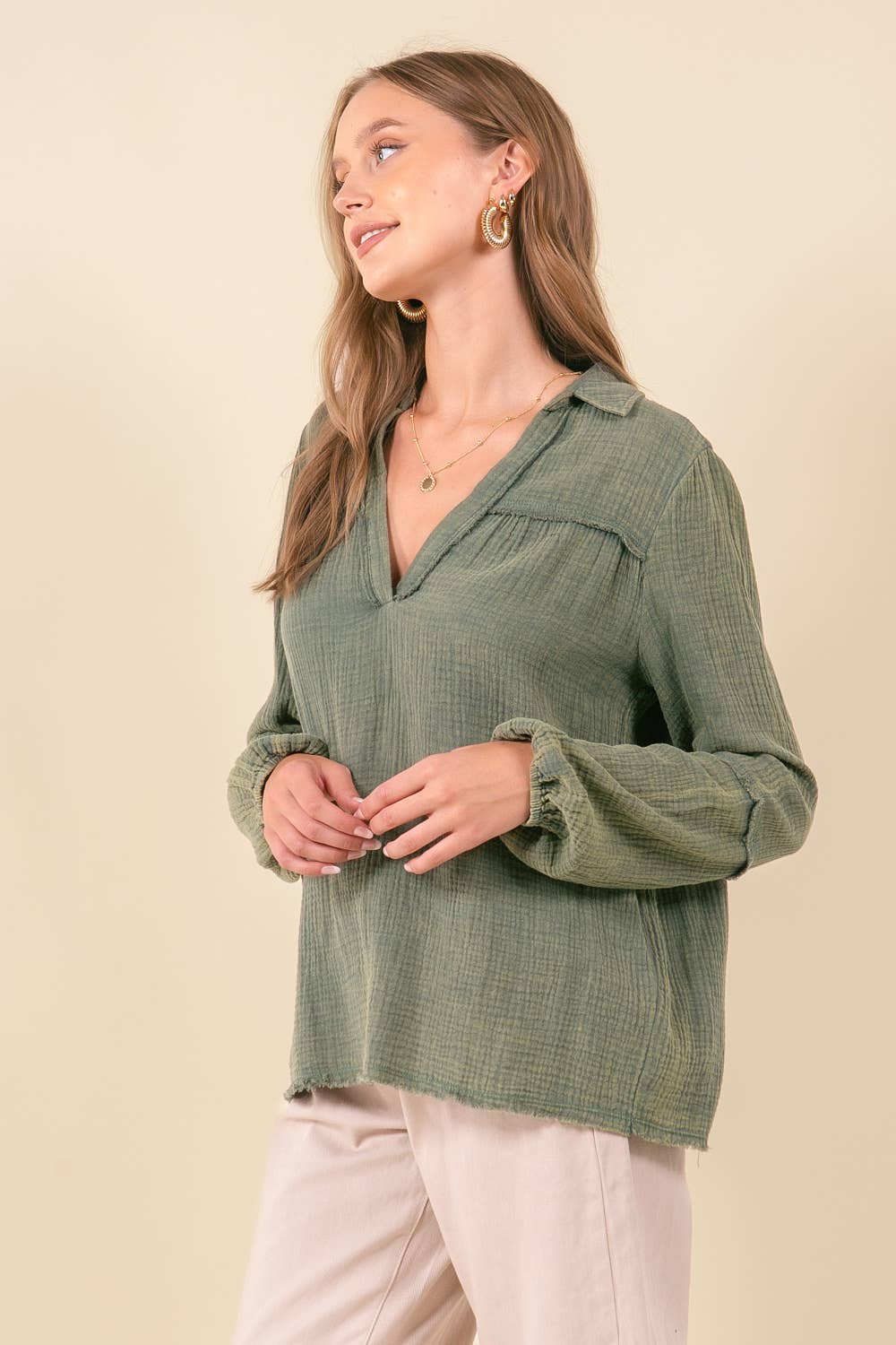 Vintage Washed Cotton Point Collard Shirt