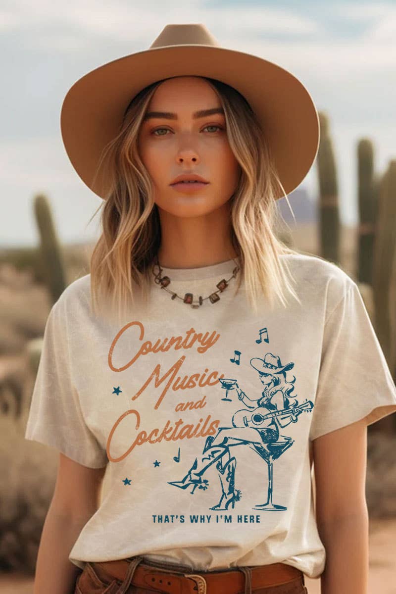 COUNTRY MUSIC AND COCKTAILS MINERAL GRAPHIC TOP: Mineral Sage / S-M-L-XL(1-2-2-1)