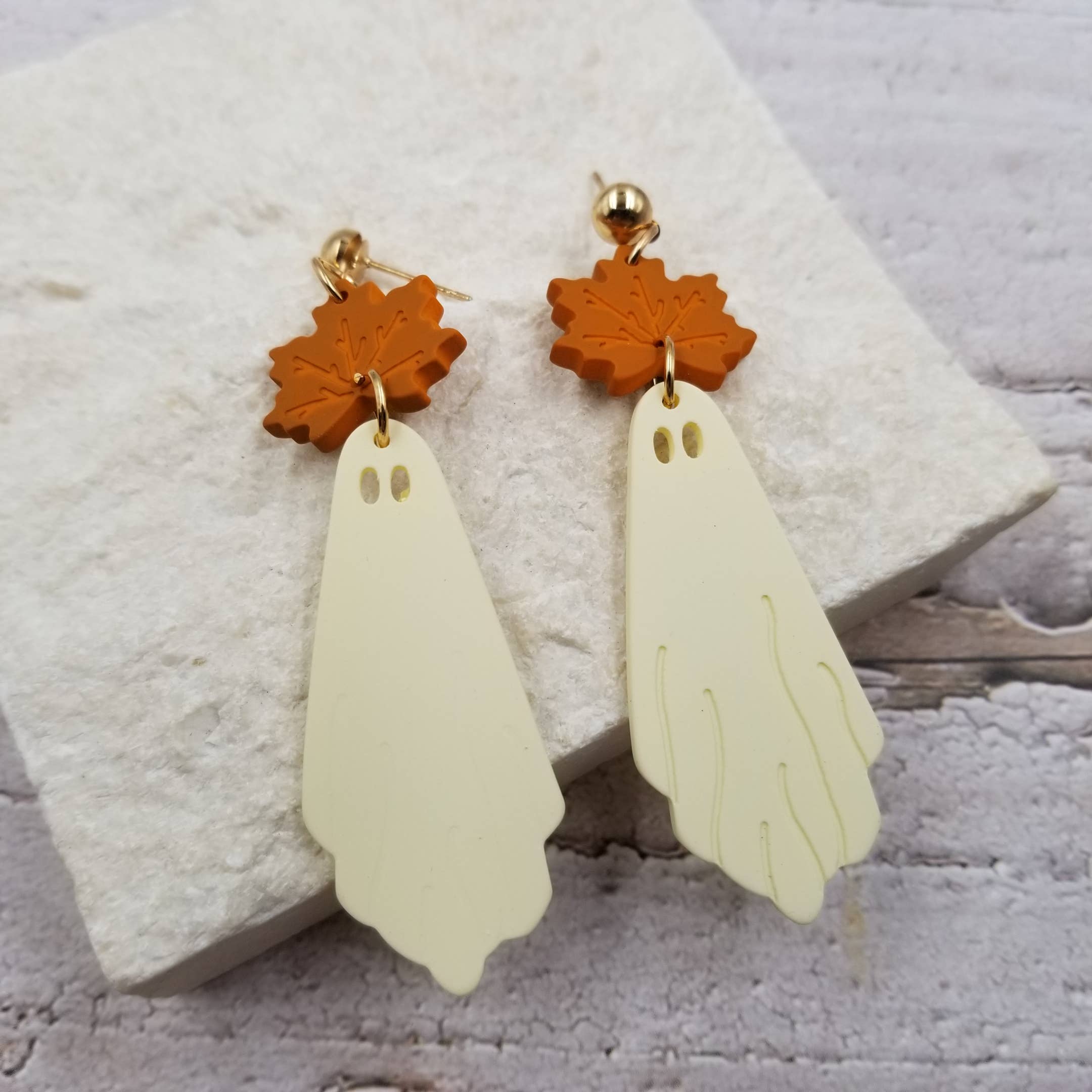 Halloween Maple Leaf Ghost Earrings