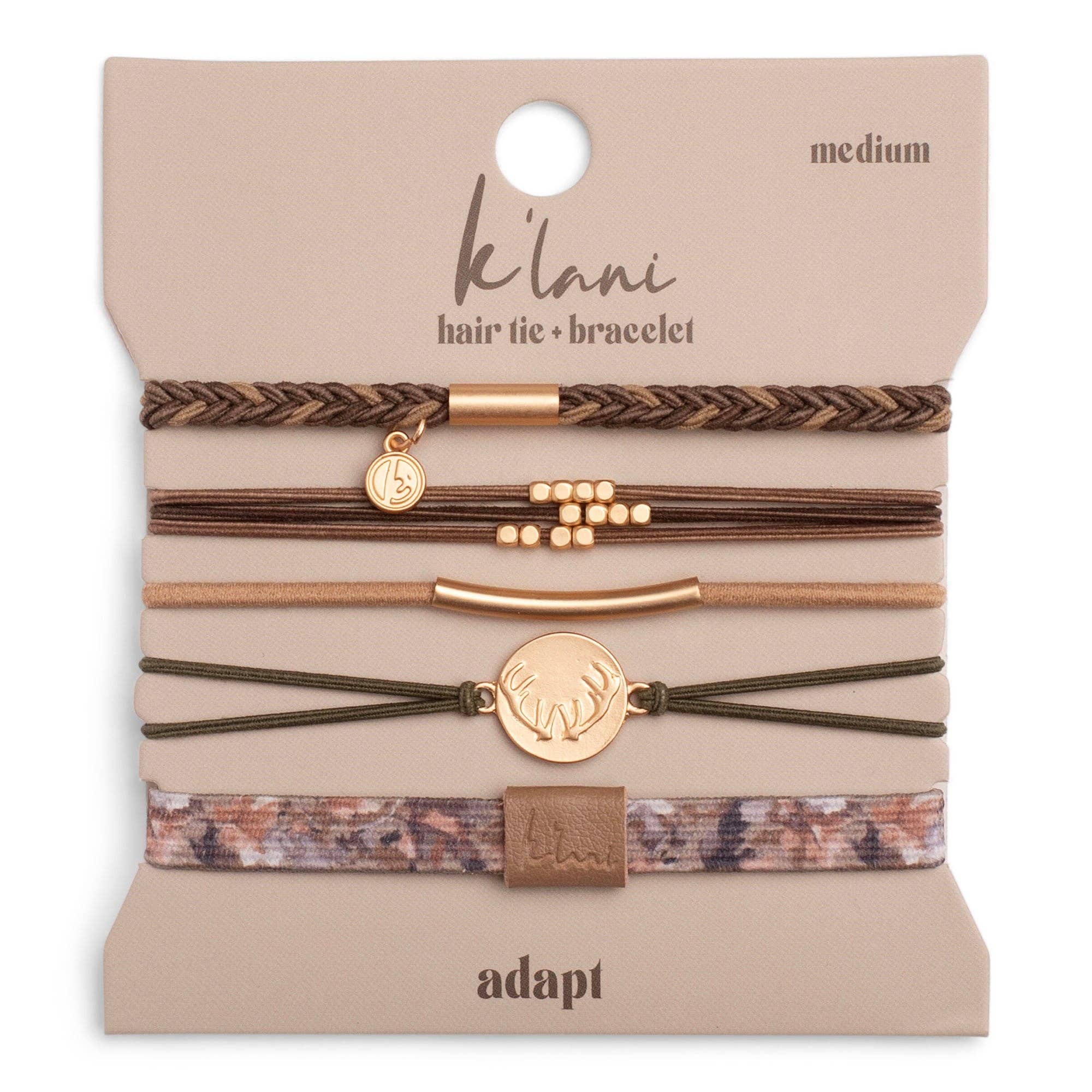 "Adapt" Camouflage with Antler Charm Hair Tie Bracelets: Medium